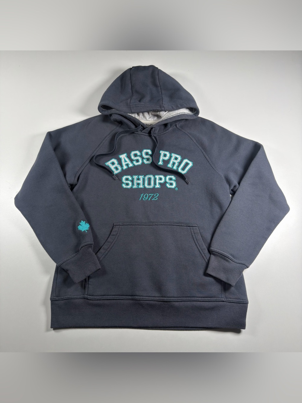 Bass Pro Shops Collegiate Hoodie Gray Teal Maple Leaf Womens Size S